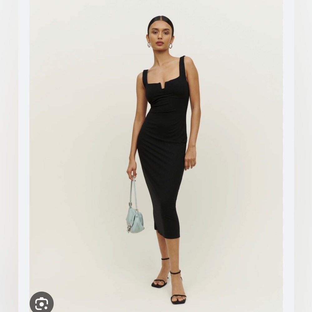 Reformation Lillee Knit Dress, XS, black, midi